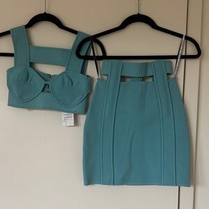 Herve Leger Teal Skirt Set